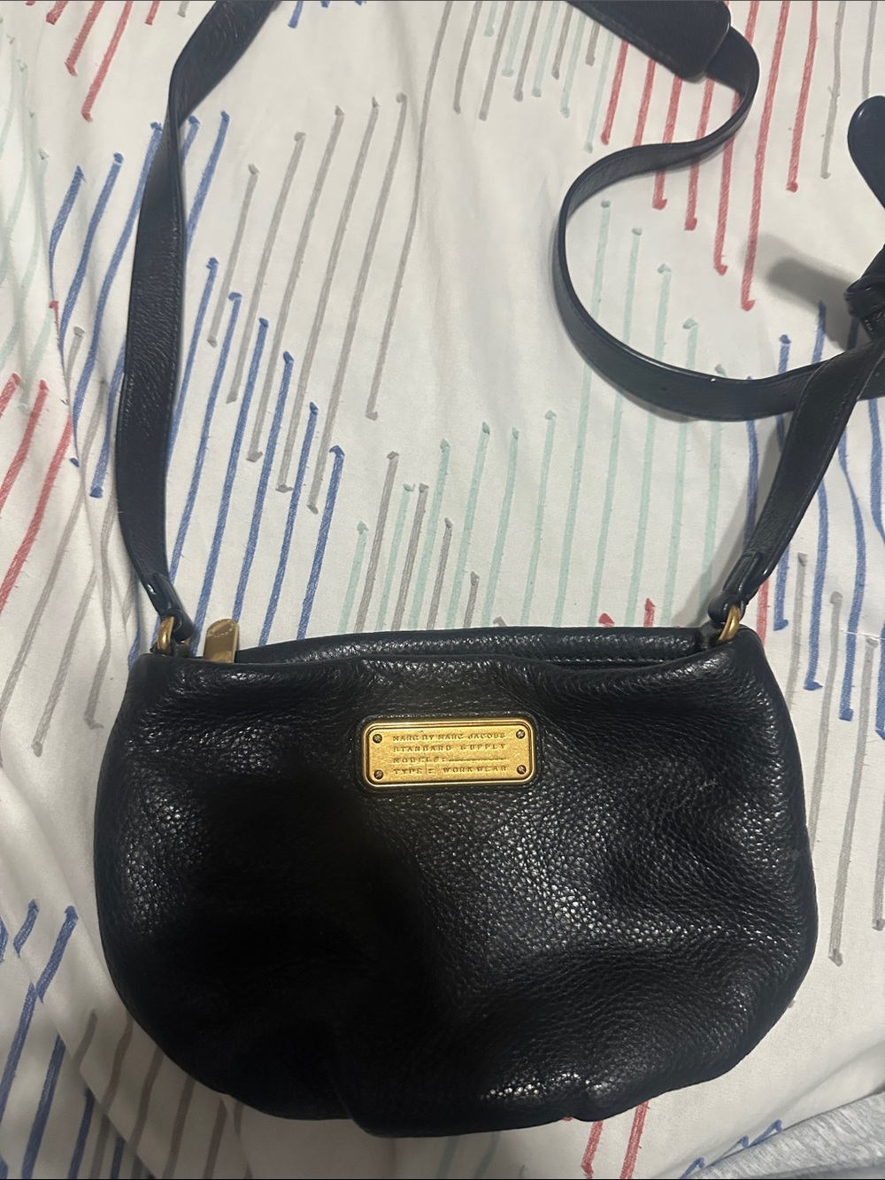 Marc by Marc Jacobs Black Pebbled Leather Crossbody with Gold Plaque